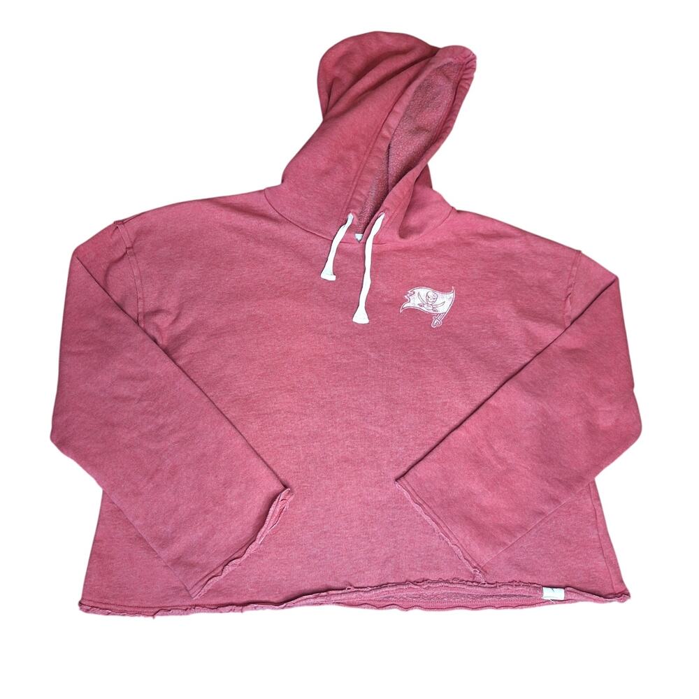 RARE Fanatics Womens Tampa Bay Buccaneers Cropped Hoodie Sweatshirt Raw Hem - L
